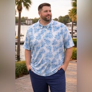 Zyia Active Areca Palm Turnberry Polo Shirt Men's XXL White Stretch Performance‎
